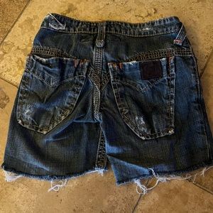 STITCH’S Iroquois Cut off blue jeans shorts size 24 0 patch buffalo coin pocket